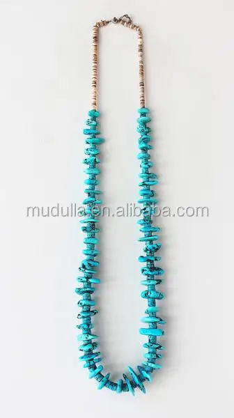 NM18686 Long Boho Turquoise Chips Slice Gemstone Beaded Necklace Layering Necklace