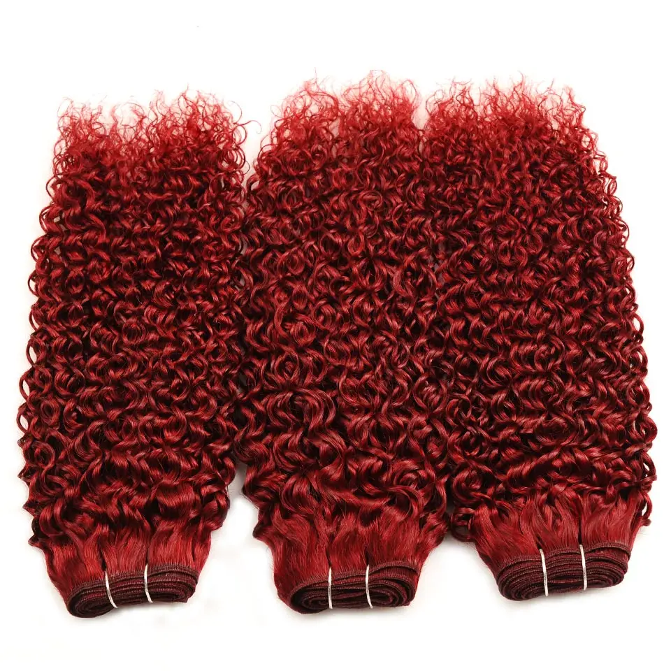 Burgundy Bundles Red 99J  Kinky Curly Human Hair 3 Bundles Deals Indian Curly Hair Weave Thick Bundles