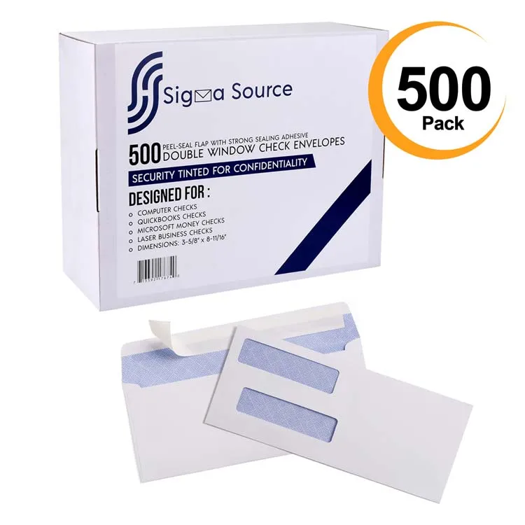 500 #8 SELF SEAL Security Tinted Double Window quickbooks checks Envelopes