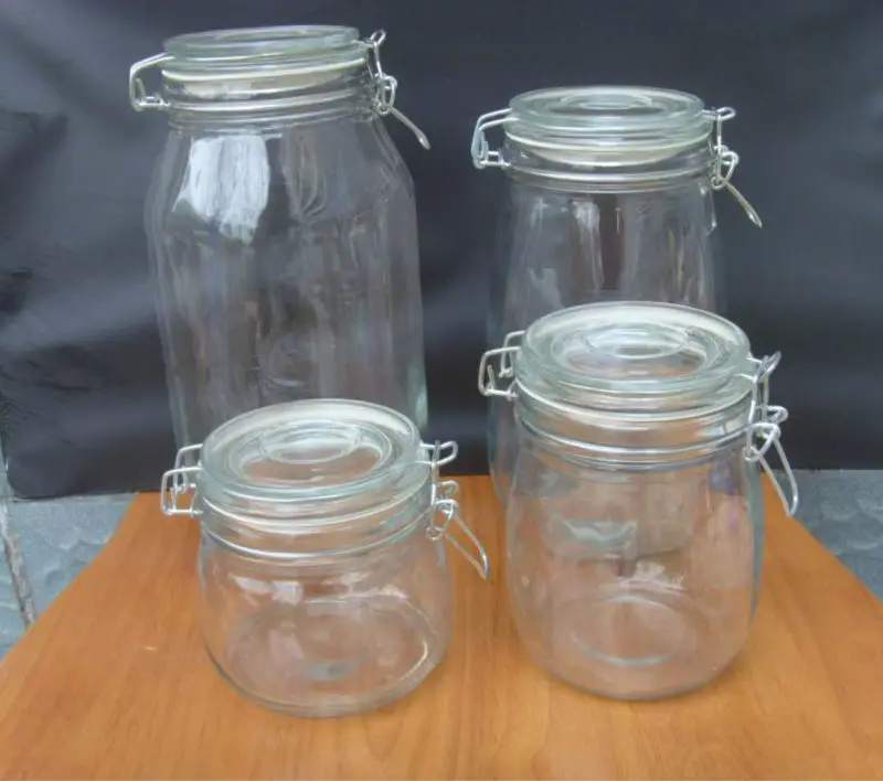 Wholesale clear airtight glass jar with metal clip/food glass jar with metal clip lid/so cheap~!