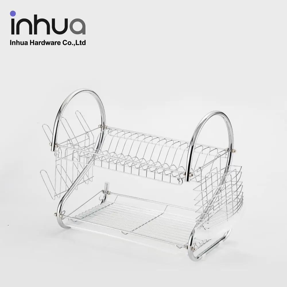 
S-shaped two-layer chrome-plated dish rack kitchen dish drying rack with drainboard 