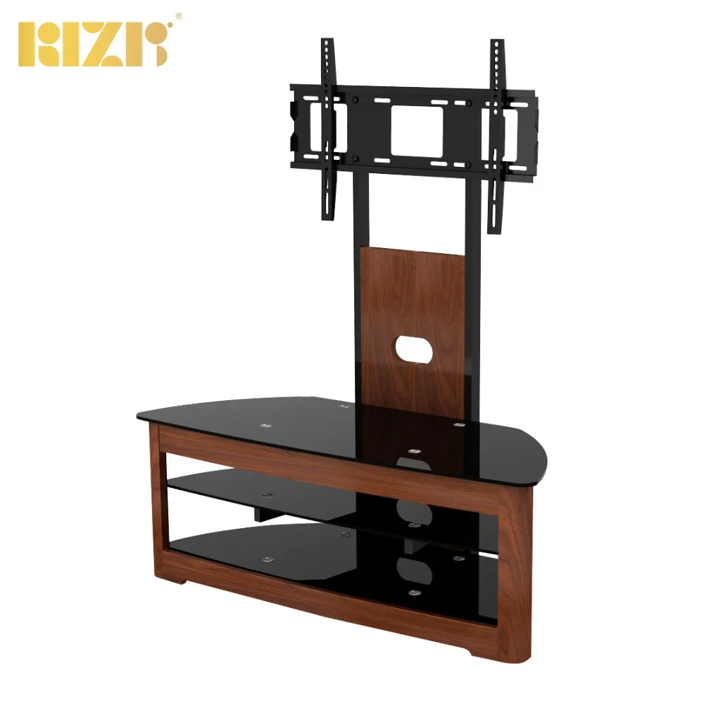 Подставка под телевизор изогнутая деревянная с натуральным лаком, угловая Подставка для телевизора черного и орехового цвета с ЖК-дисплеем 32 ~ 55 дюймов