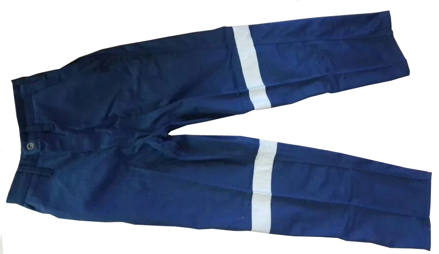2 pieces blue cotton pants and jacket work overalls with reflective tapes