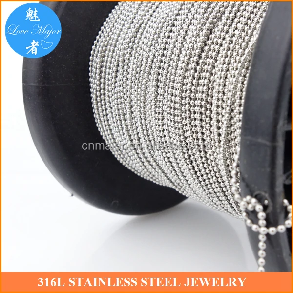 1.2mm Thick Fashion Stainless Steel Jewelry Necklace Making Military Ball Chain In Spool