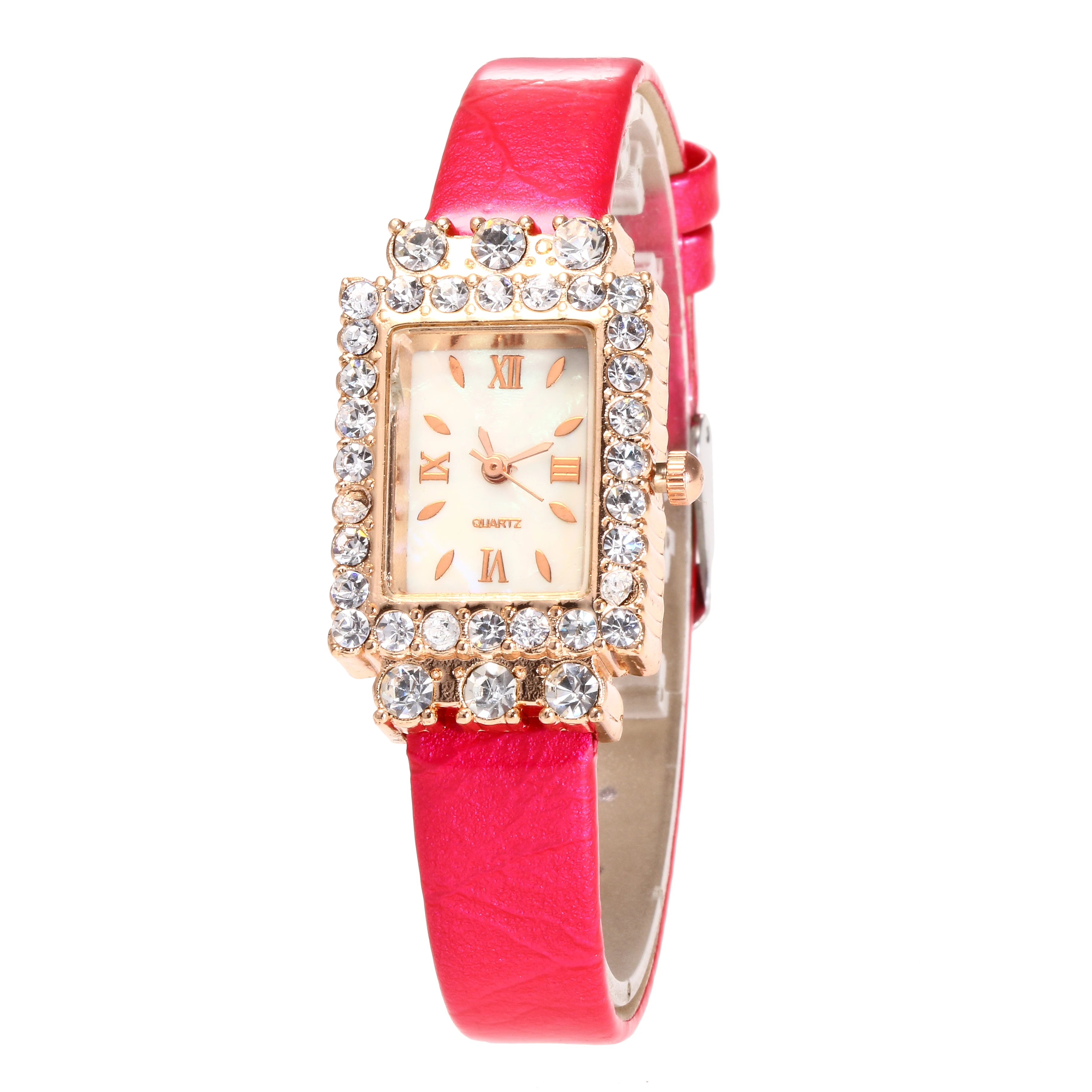 Low Prices Women Leather Strap Square Dial Diamond Quartz Wrist Slim Stone Lady Watch JSW-0967