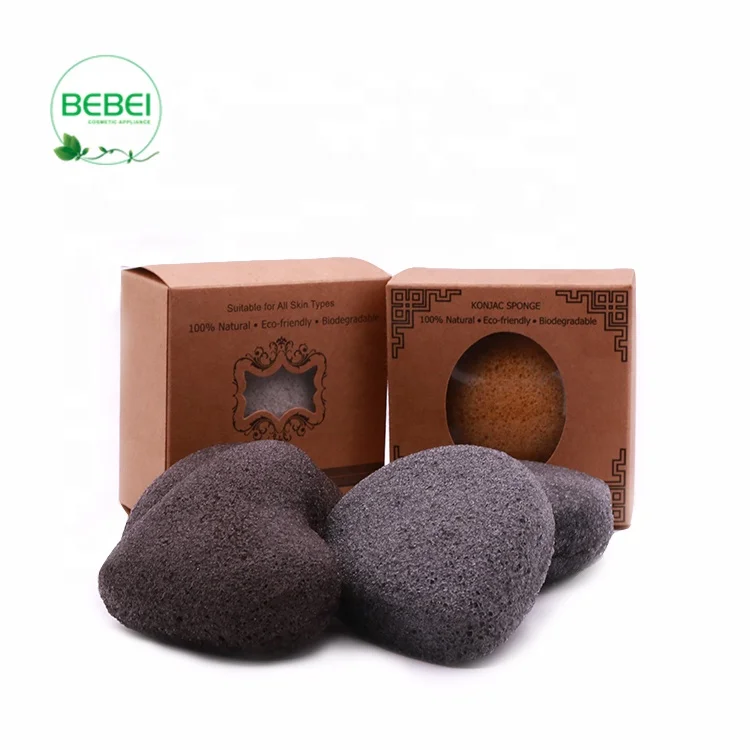 Deep cleansing and eco-friendly pure cosmetic cleaner bamboo charcoal konjac sponge set