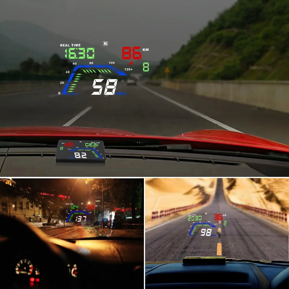 Safe Driving Car Accessories Q7 Multi Colors GPS Speedometer 5.5 Inch Head Up Display