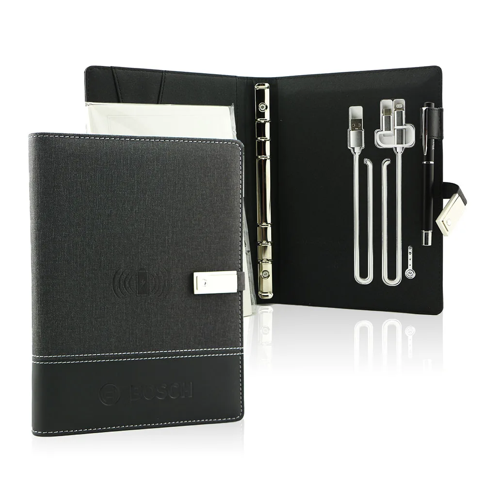 A4 A5 A6  pu powerbank notebook wholesale notebooks with power bank  planner custom diary notebook printing journal gift sets