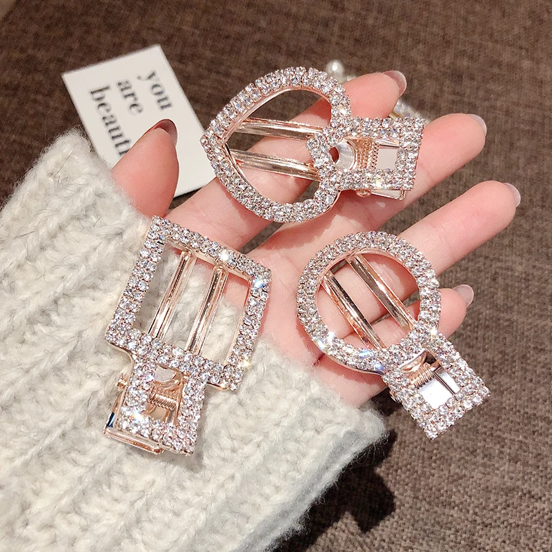 AHC19584 Wholesale New Fashion Luxury Crysta Rhinestone Hair Clips Barrette Alligator Heart Hair Clips For Wedding Women Girls
