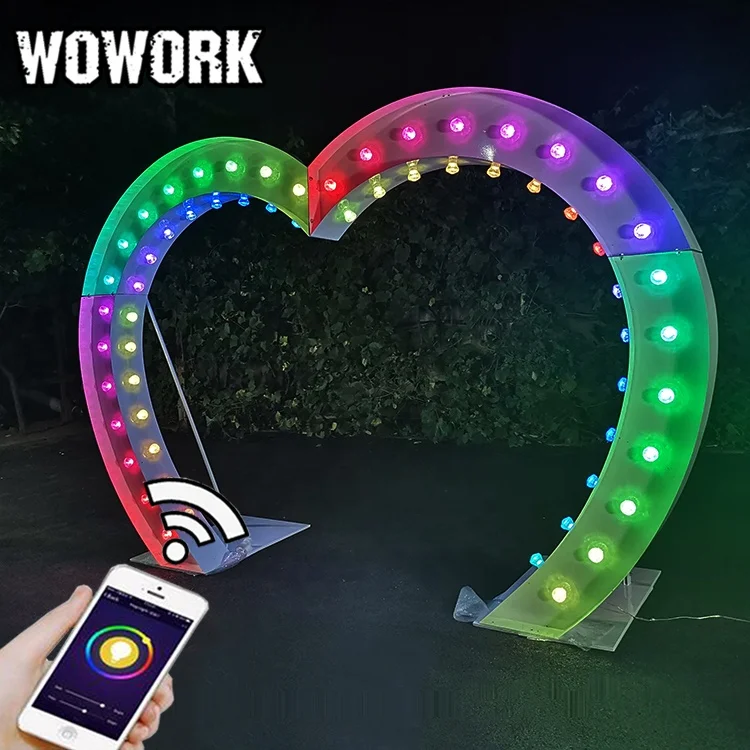 WOWORK wedding stage decorative heart shape metal wedding arch light free standing