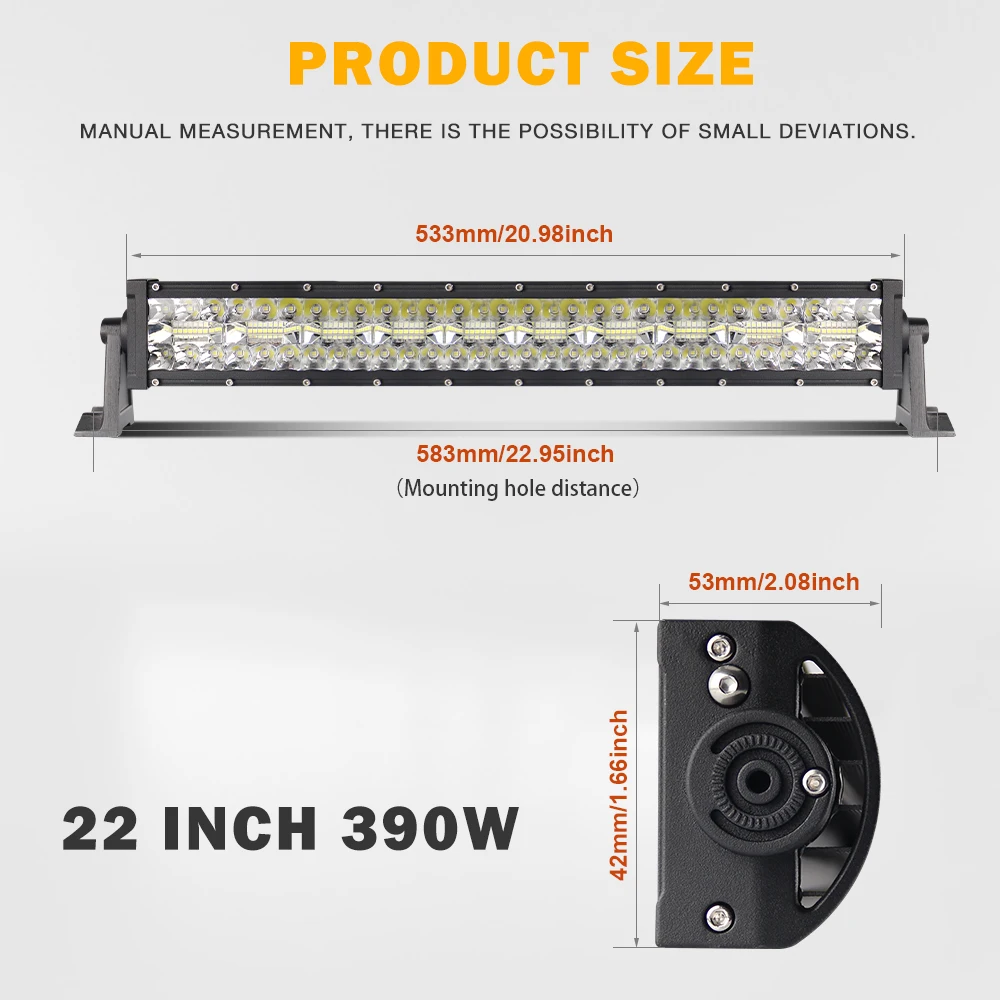 
Auto Lighting System Super Bright 9D 22 Inch 390W Triple Row Spot flood beam off road LED Light bar For Car 