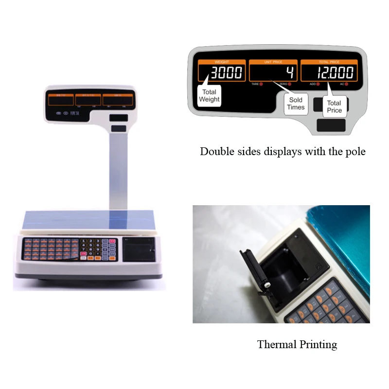 Good sale digital electronic cashing balance 15kg or 30kg usb weighing scale with thermal receipt roll printer T30U
