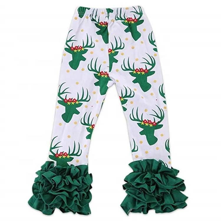 Новое поступление, рождественские штаны для маленьких девочек, оптовая продажа, детские леггинсы с принтом и оборками, леггинсы для детей