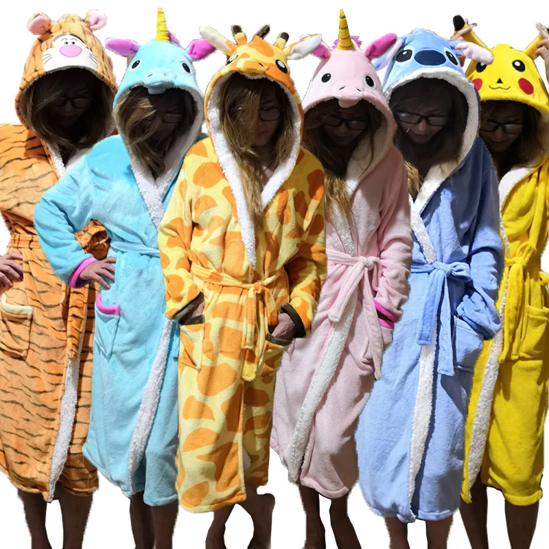 AIMINYZ Wholesale Cartoon Unicorn Nightgown Robe Cheap Nightwear Sleepwear Women Terry Bathrobe Pajama Adult Onesie Girl Men