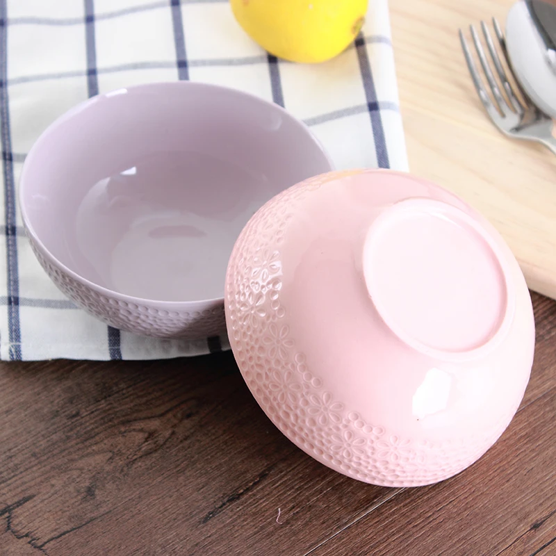 WKTB180 plain colored clay chaozhou wedding porcelain ceramic embossed soup noodle rice cereal bowl