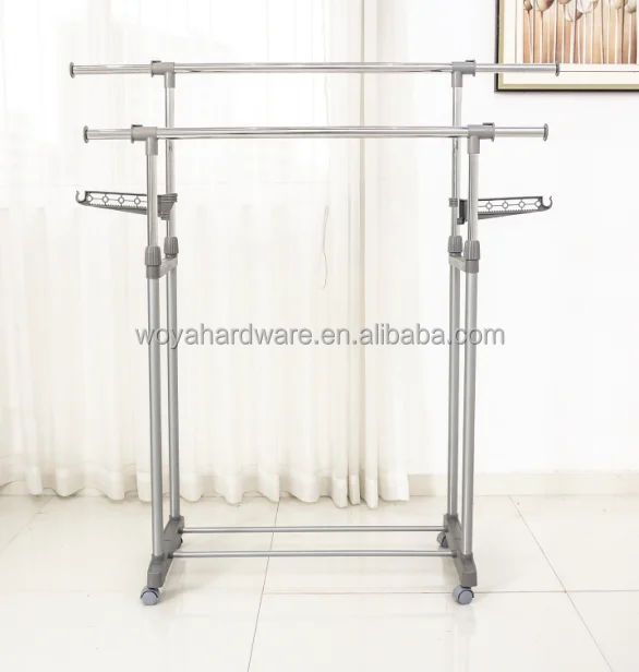 Double hanging rack metal hanger rack with wheels