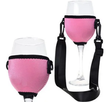 Fashion Neoprene Wine Glass cooler Holder Drink Wine Glass Sleeve Cup Insulator With Adjustable Neck Strap