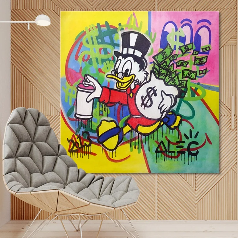 
 Поп-Арт холст Настенный декор известный мультфильм Дональд Дак масляная живопись деньги искусство для детской комнаты клубный магазин украшение  