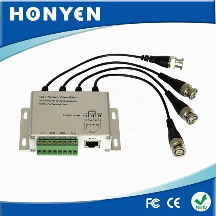 CCTV analog camera passive transceiver 4 channel BNC to rj45 balun converter