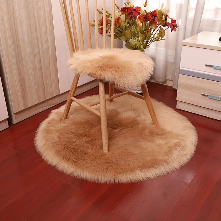Cheersee round grey fluffy fur square bar dinning chair and office sitting stool cushions with ties