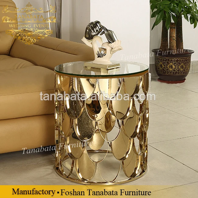 Fashion design fish scale base mirrored top round wedding gold tables