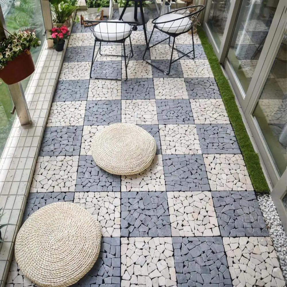 
Multi color travertine stone with marble mosaic DIY deck tile for outdoor floor 