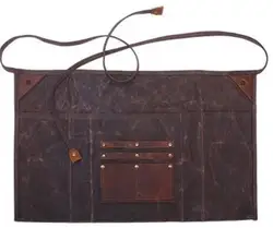 Dreamtop DTB348 waterproof waxed canvas leather apron for men wholesale half gardening apron with pockets