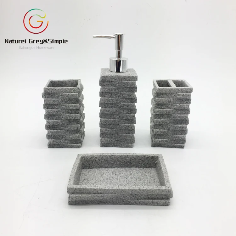 New Design Marble Home decoration 4pcs polystone resin bath set hotel bathroom accessories set