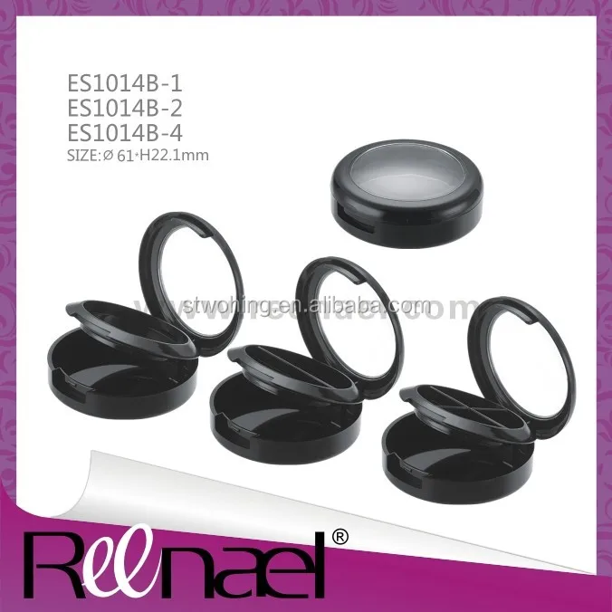 Small hinged plastic case round shape boxes 36 mm eyeshadow containers with window