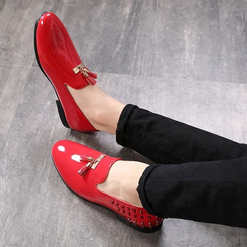 SS0444 British style classic man pu leather red shoes 2018 latest casual loafers dress shoes for men