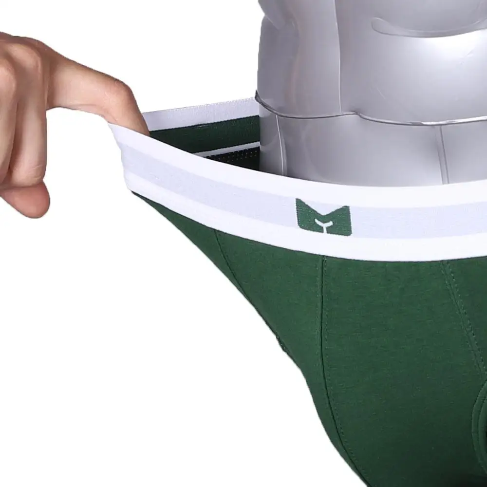 Custom white elastic waistband mens briefs best underwear with green