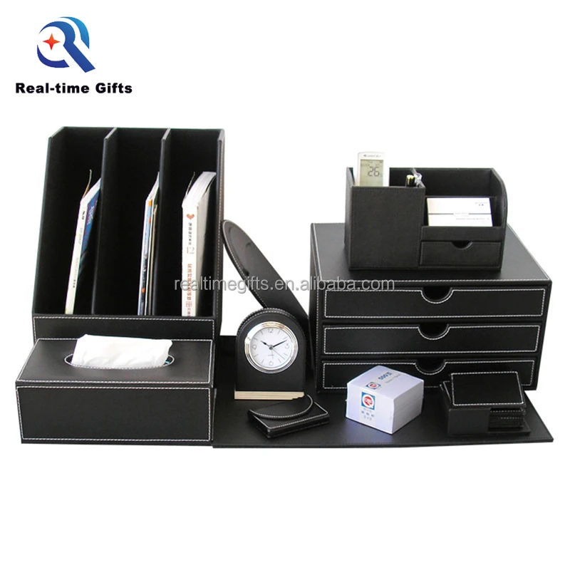 
Luxury Business Office Table Organizer 9 Pieces PU Leather Desk Accessories Set 