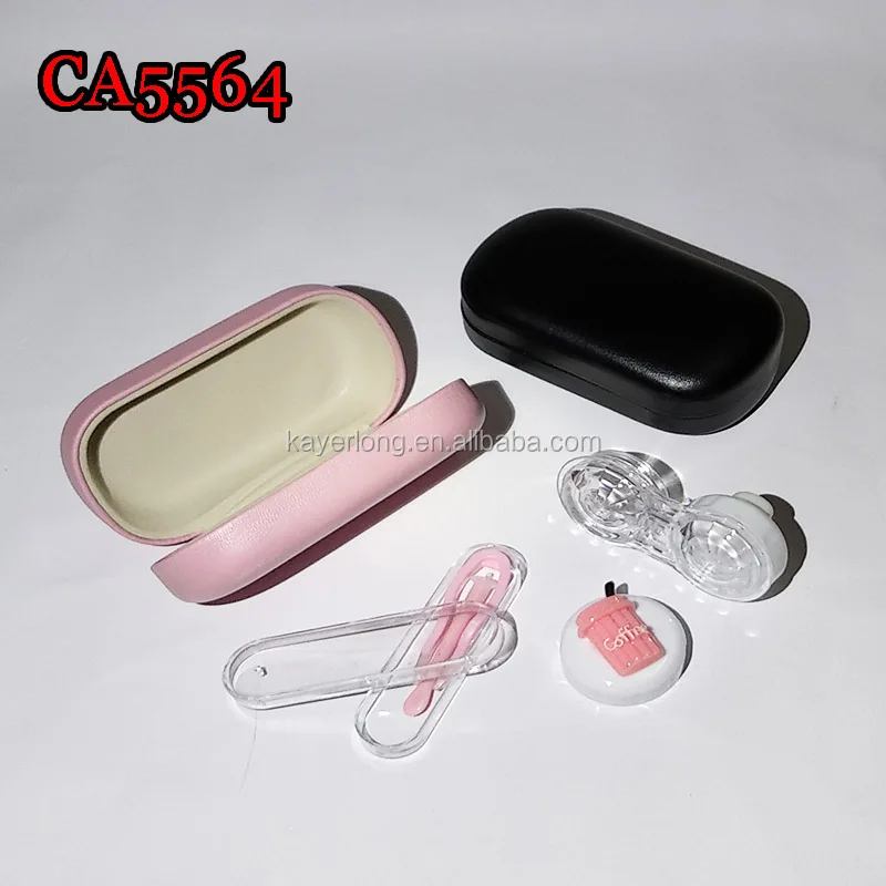 coffee and milk deco PU cover iron colorful contact lens case CA5564