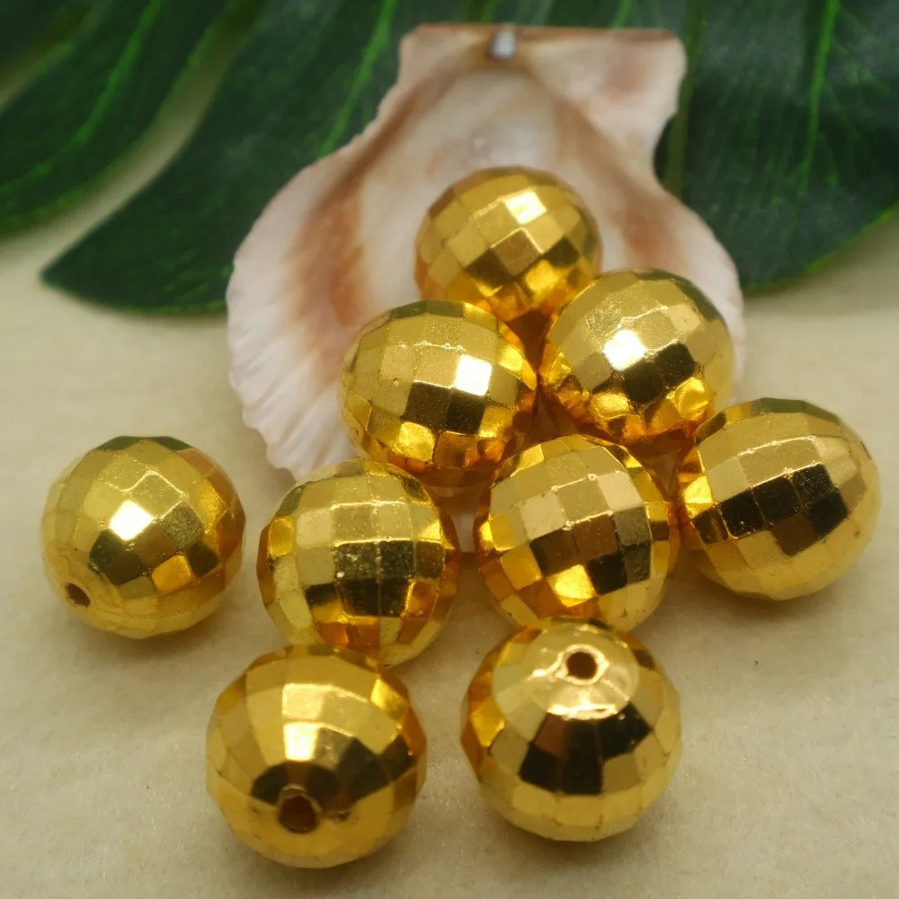 CCB earth shape round faceted gold plated beads