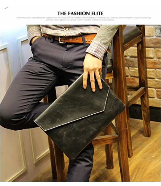 Men PU Leather Large Envelope Bag Clutch Document Bag A4 Book Bag
