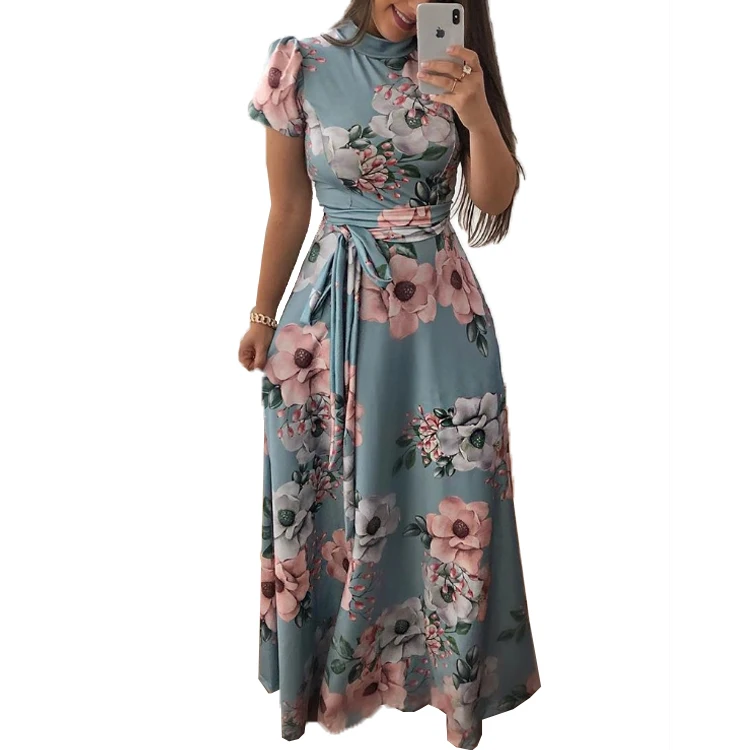 Wholesale Modern Stylish Woman Clothing Ladies Floral Print Long Maxi Dress