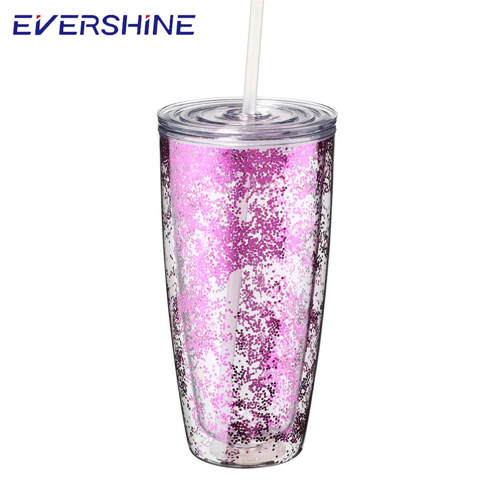 Manufacture Factory Custom Logo 24OZ Double Wall Clear Plastic Cup With Lid And Handle