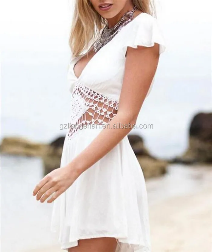 
2015 European Style Brand New V Neck Chiffon Jumpsuit Summer Women Cap Sleeve Backless White Loose Short Jumpsuits Women 