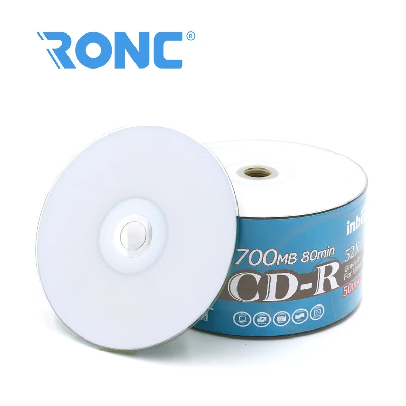 Blank white injekt printable CD-R 52x700MB/CD disc writable 50 shrinkwrap spindle/print blank cd
