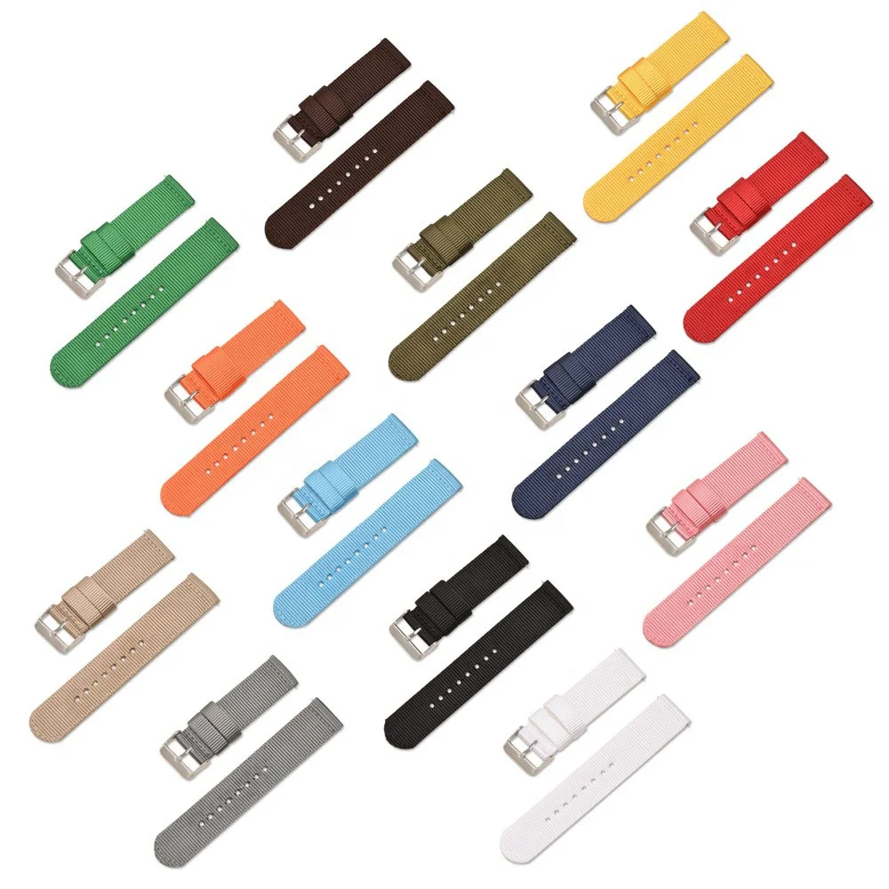 2 Pieces Nylon Watch Strap 18mm 20mm 22mm 24mm Wholesale Watch Parts Solid Color Quick Release Watch Band