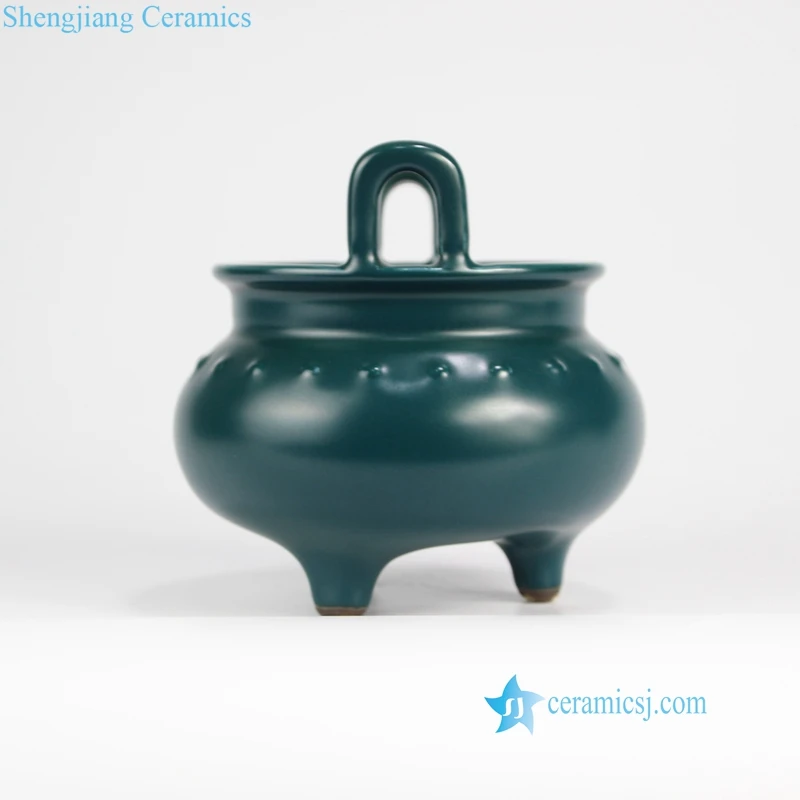 RYPM47   Dark green matte luster design China Warring Statues period reproduction ceramic censer