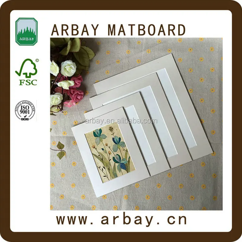 Hot selling 1.5mm white core precut paper photo frame mounts with 1.0mm white backing board