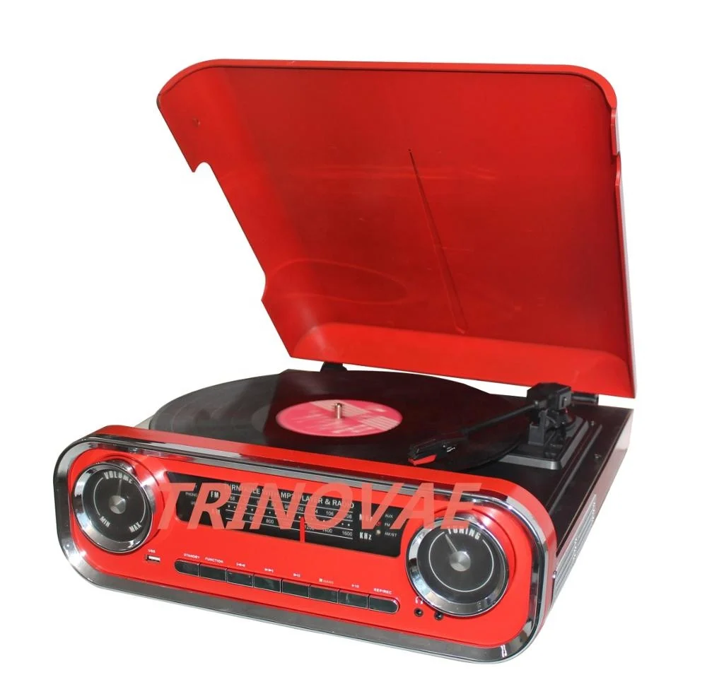 
Trinovae 3 Speed Retro Vinyl Record Player Turntable with Stereo Built-In Speakers, USB, SD, radio <span style=