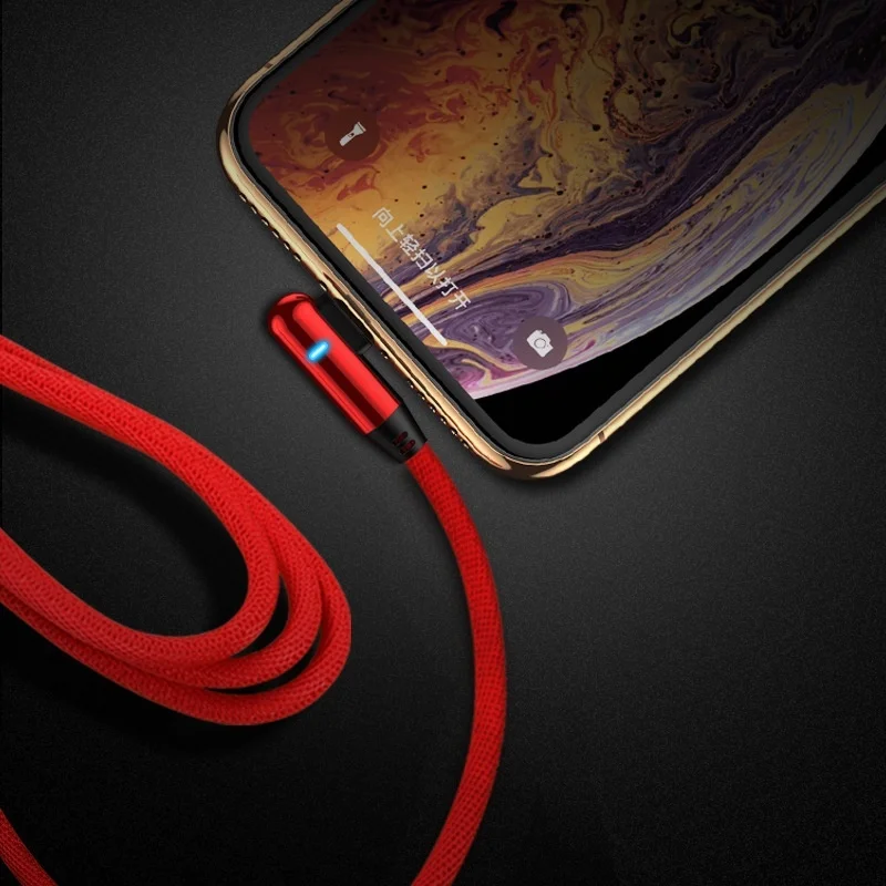 Светодиодный индикатор 90 градусов USB кабель для передачи данных iPhone mirco usb Кабель зарядного устройства L Тип быстрой зарядки