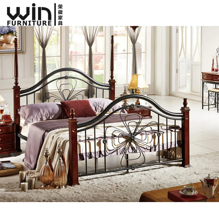 
Foshan Wooden Metal Bed Frame Design Modern Hostel Apartment All Size Iron Bed 