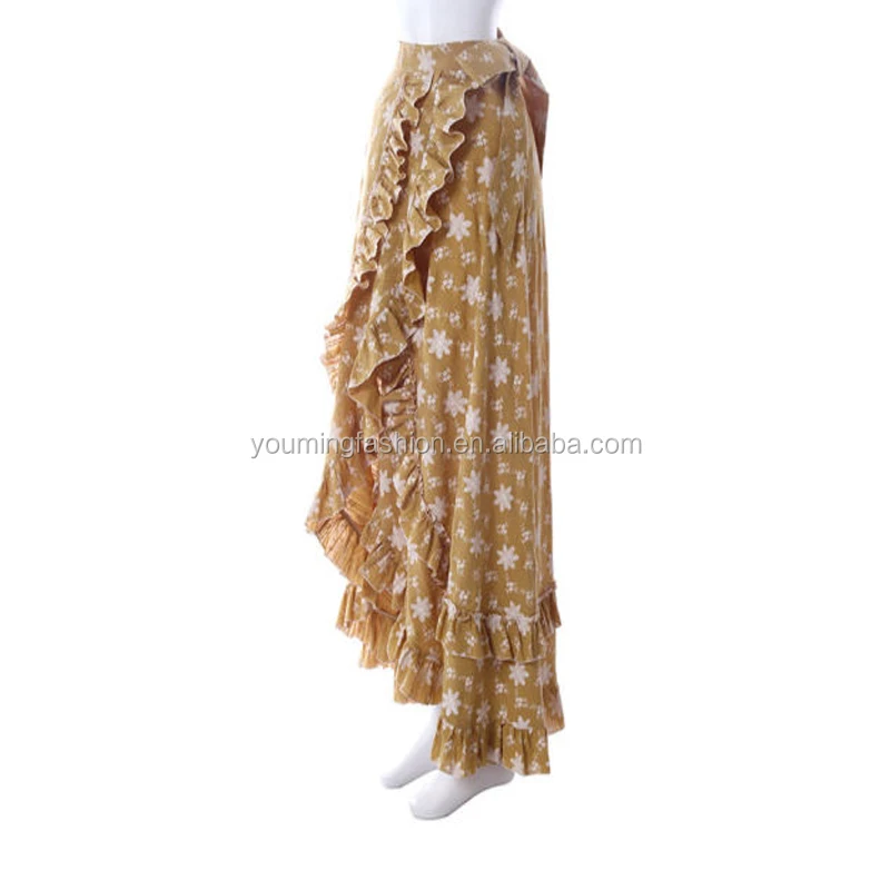 Women Summer Floral Print Asymmetric Long Skirt Beach Cover up Maxi Apron Skirt