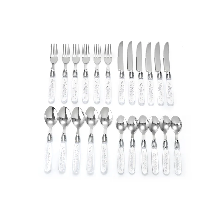 kitchen accessories set 24 piece Flatware Gift plastic handle spoons forks and knives with storage stand