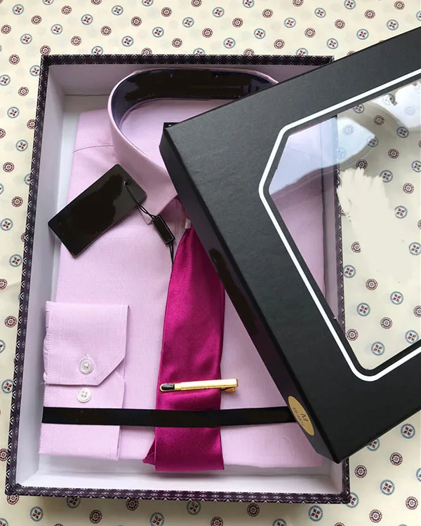 Mens dress shirt /business shirt with Tie , scarf gift box packing-A