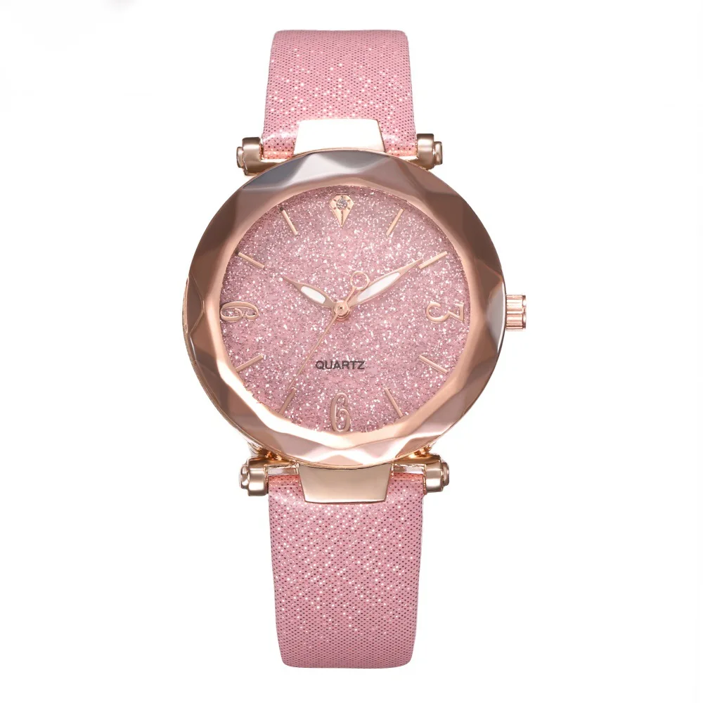 Luxury Brand Women Starry Sky Dial Casual Watch Fashion Simple Style Leather Quartz Wristwatch (KWT2135)
