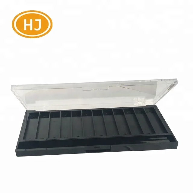 High quality cosmetic packaging 12 pans empty black clear cap eyeshadow palette case